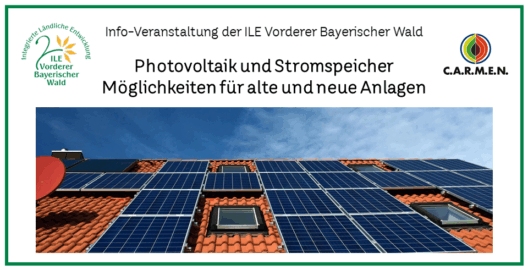 Banner zum Vortrag Photovoltaik mit Abbildung einer Photovoltaikanlage
