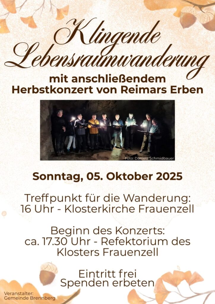Plakat zur Klingenden Lebensraumwanderung am 5. Oktober um 16.30 Uhr in Frauenzell.