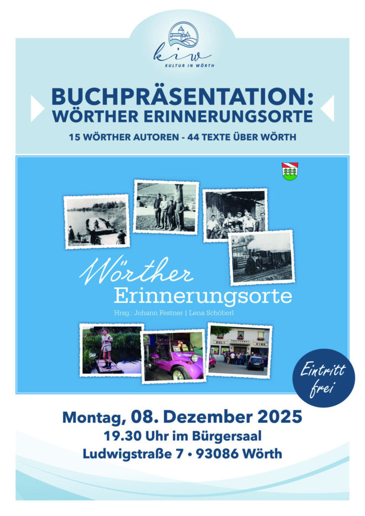 Einladungsplakat für eine Buchpräsentaion am 8. Dezember in Wörth über Erinnerungsorte.